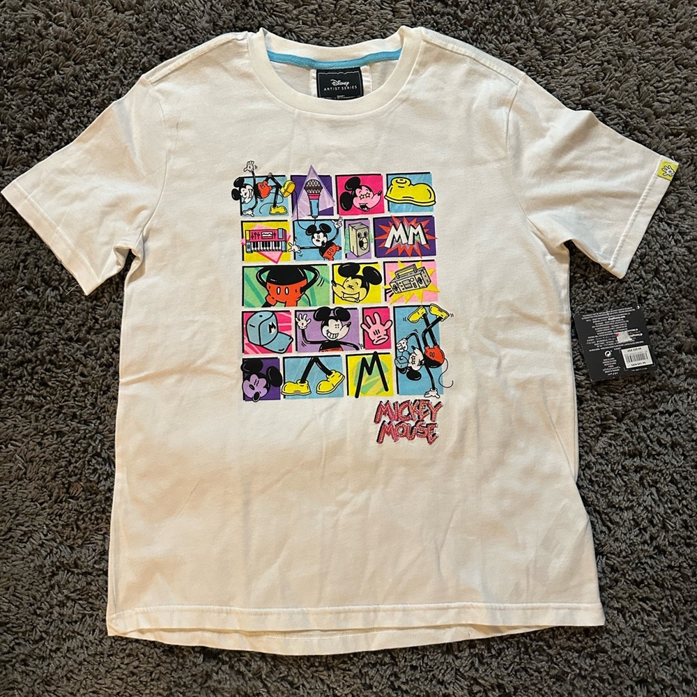 Disney Cream T-Shirt with Colorful Mickey Mouse Blocks
